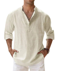 Men's Classic Comfort Shirt | Henley Collarless Relaxed Fit Alternate