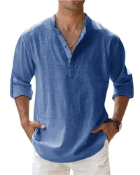 Men's Classic Comfort Shirt | Henley Collarless Relaxed Fit Angle