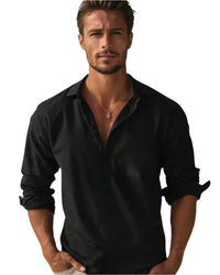 Men's Classic Comfort Shirt | Henley Collarless Relaxed Fit Front
