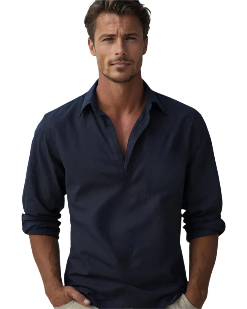 Men's Classic Comfort Shirt | Henley Collarless Relaxed Fit Hero
