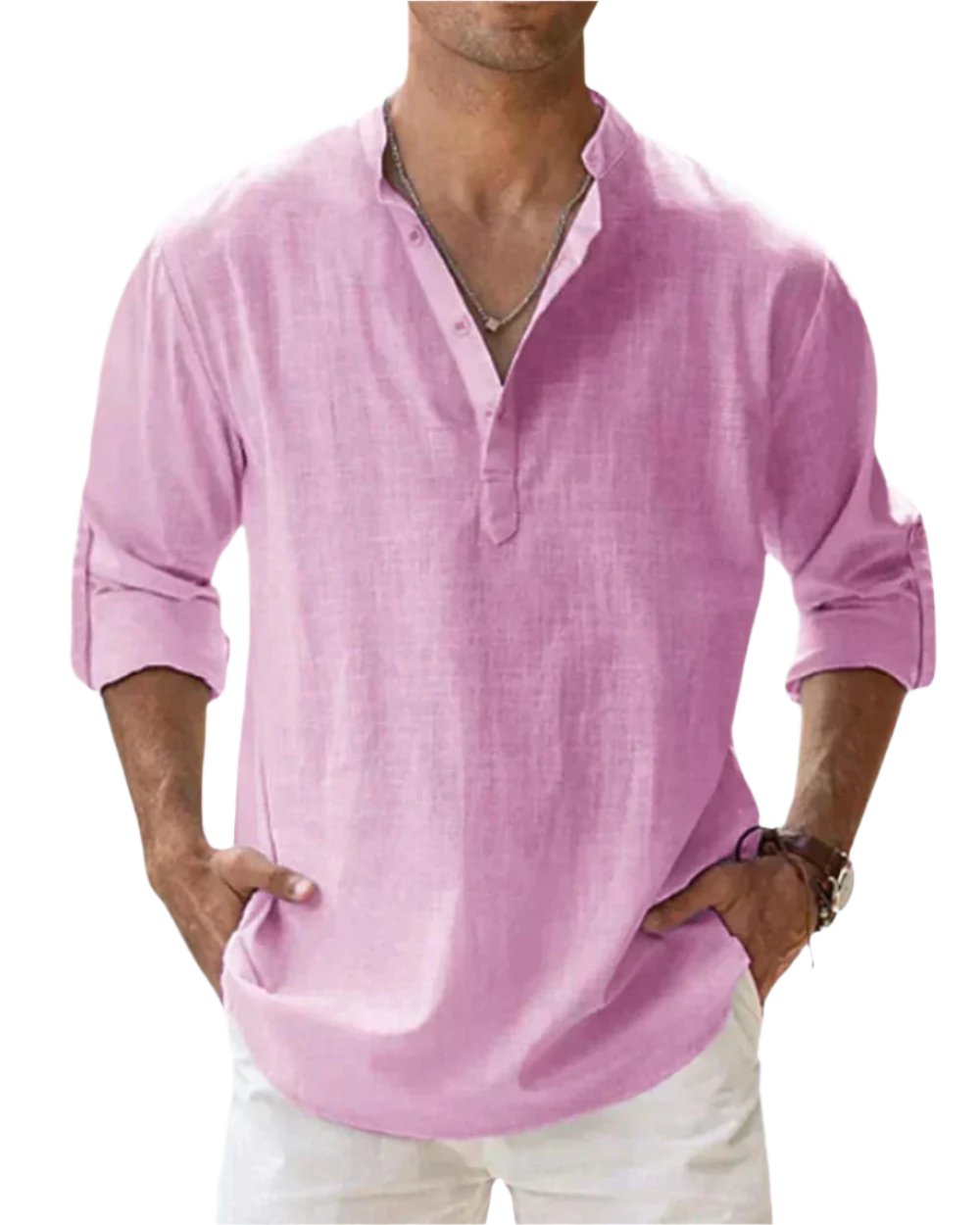 Men's Classic Comfort Shirt | Henley Collarless Relaxed Fit Lifestyle