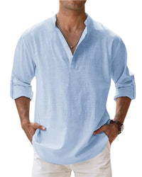 Men's Classic Comfort Shirt | Henley Collarless Relaxed Fit Side