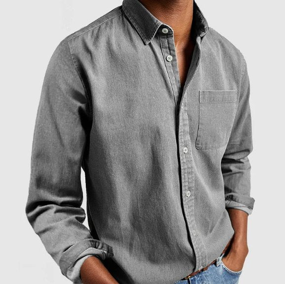 Men's Classic Denim Button Shirt Top Close Up