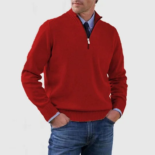 Men's Classic Half Zip Sweater | Tailored Knit Layering Fit Angle