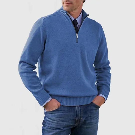 Men's Classic Half Zip Sweater | Tailored Knit Layering Fit Close Up