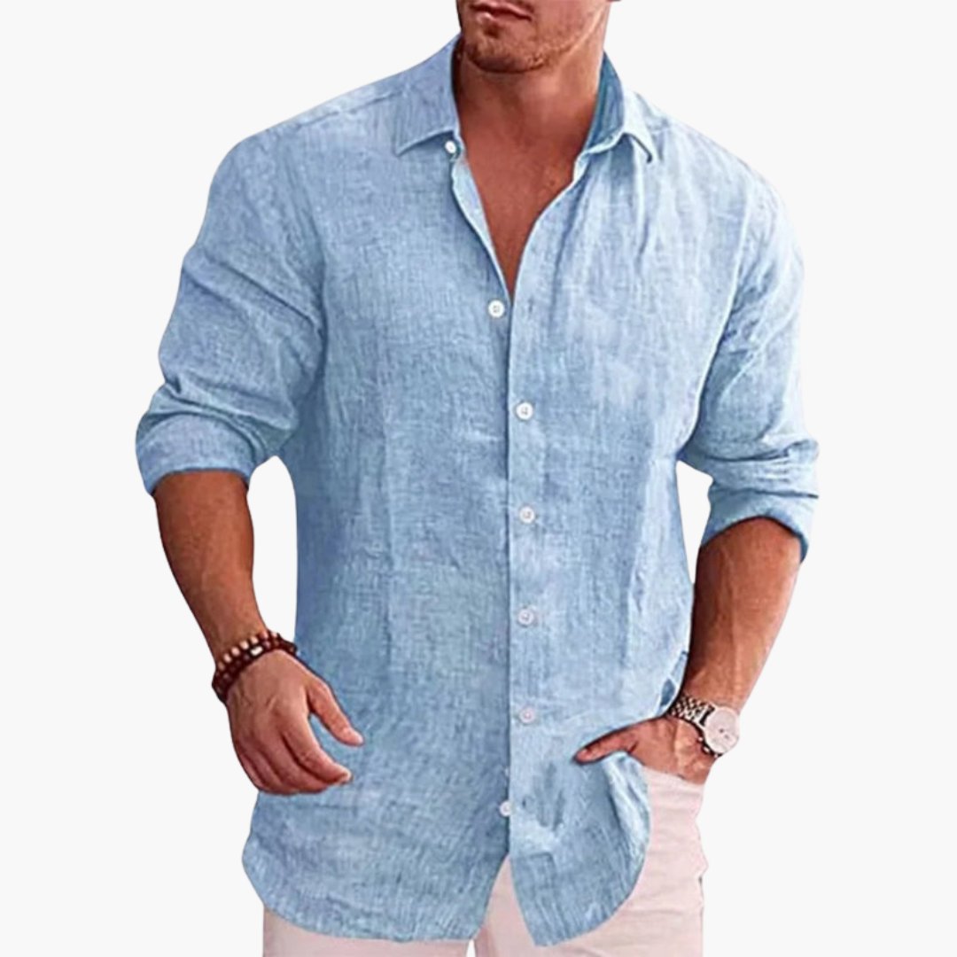 Men's Classic Long Sleeve Shirt | Spread Collar Relaxed Fit Detail