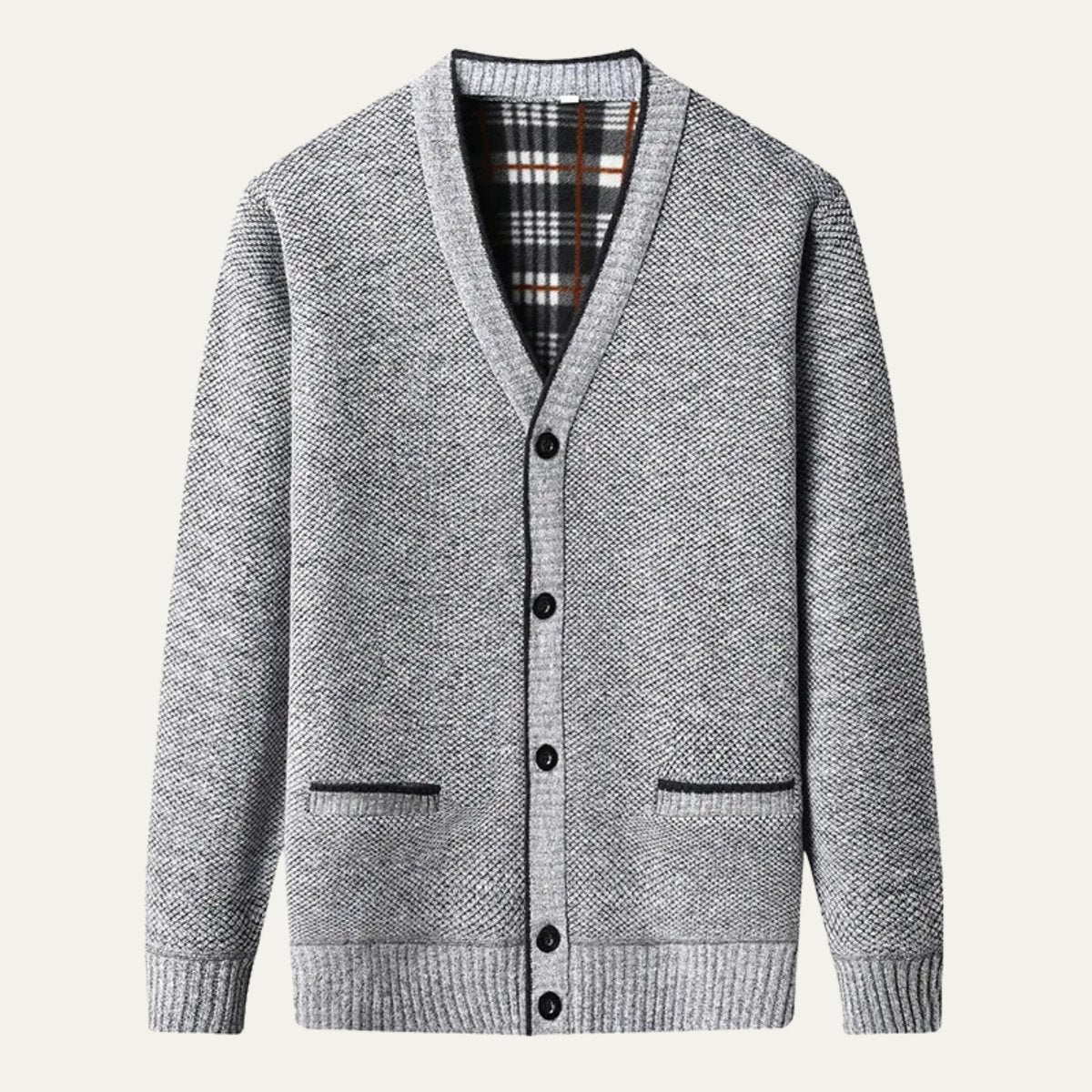 Men's Classic Soft Knit Button Cardigan Sweater | Plaid Lined Back