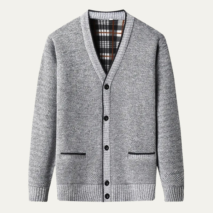 Men's Classic Soft Knit Button Cardigan Sweater | Plaid Lined Back