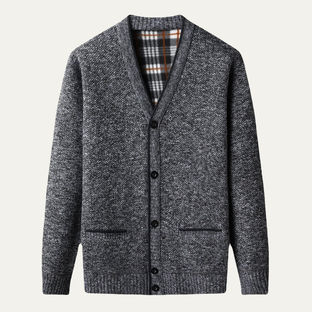 Men's Classic Soft Knit Button Cardigan Sweater | Plaid Lined Detail