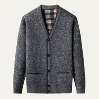 Men's Classic Soft Knit Button Cardigan Sweater | Plaid Lined Detail