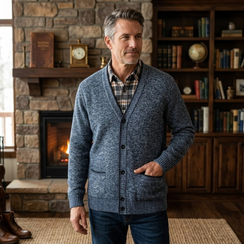 Men's Classic Soft Knit Button Cardigan Sweater | Plaid Lined Front
