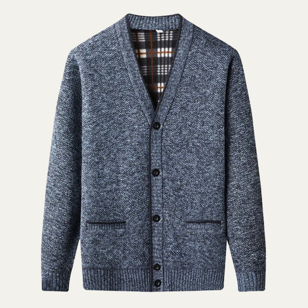 Men's Classic Soft Knit Button Cardigan Sweater | Plaid Lined Hero
