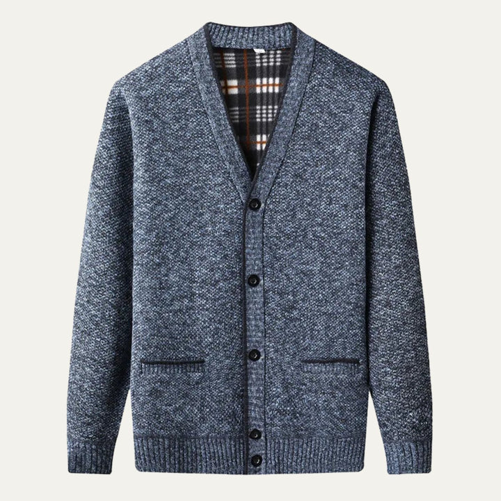 Men's Classic Soft Knit Button Cardigan Sweater | Plaid Lined Hero