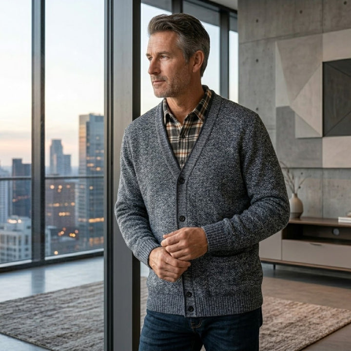 Men's Classic Soft Knit Button Cardigan Sweater | Plaid Lined Side