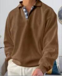 Men's Classic V-Neck Comfort Sweater | Plaid Collar Knit Fit Full