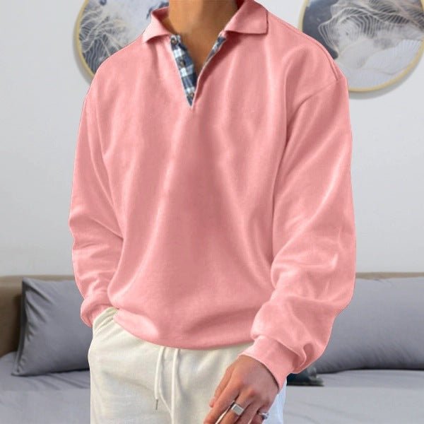 Men's Classic V-Neck Comfort Sweater | Plaid Collar Knit Fit Hero