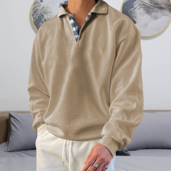 Men's Classic V-Neck Comfort Sweater | Plaid Collar Knit Fit Lifestyle
