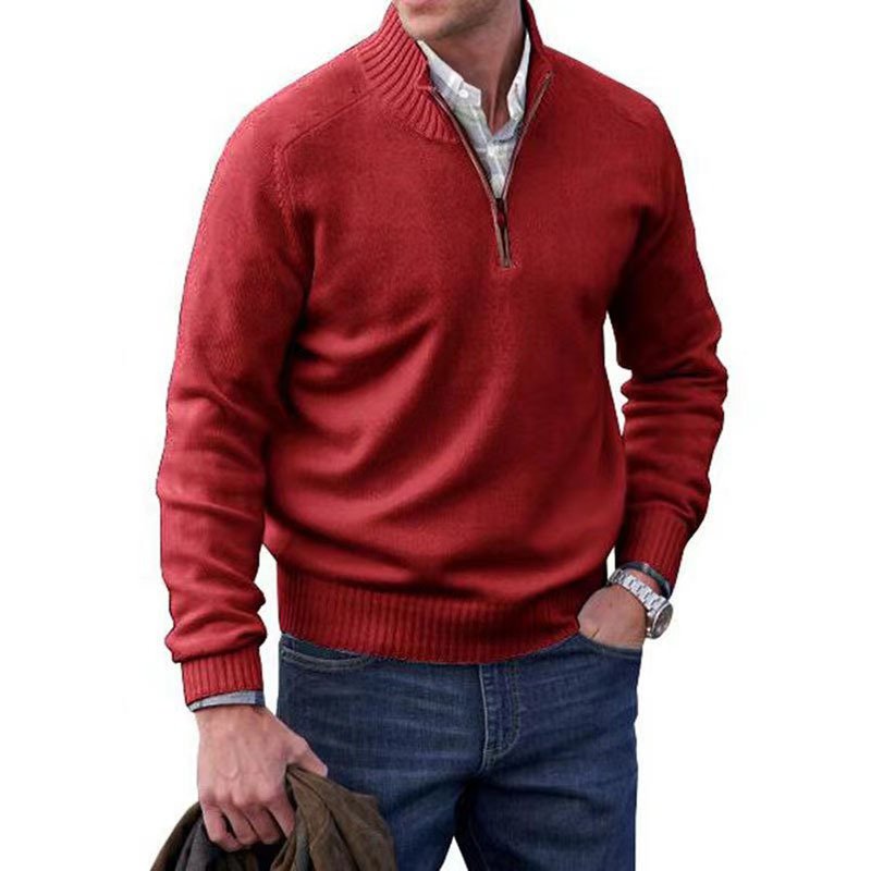 Men's Classic Zip-Up Sweater | Mock Neck Relaxed Fit Angle