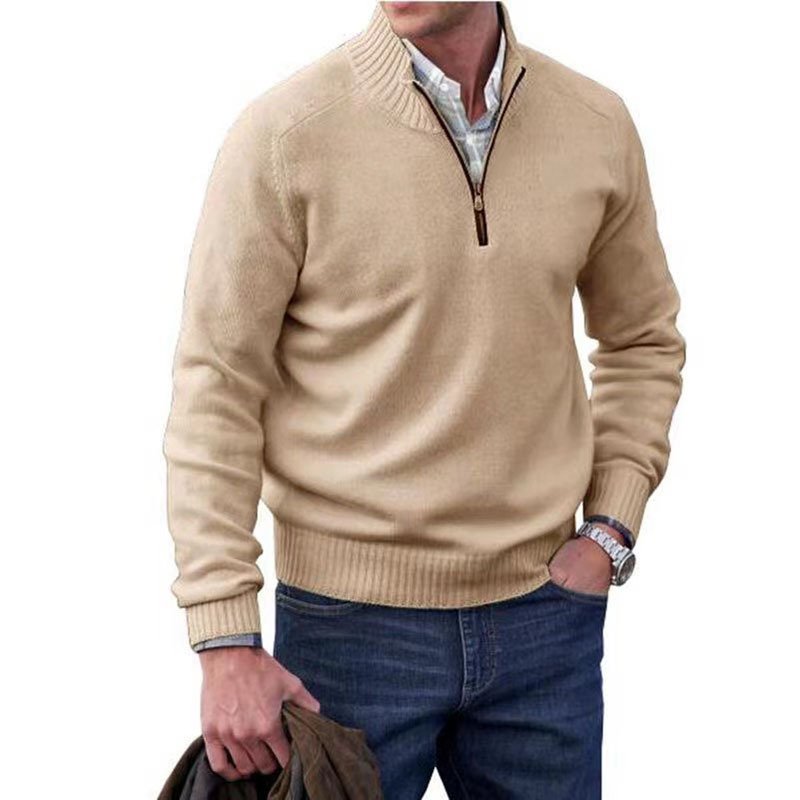 Men's Classic Zip-Up Sweater | Mock Neck Relaxed Fit Back