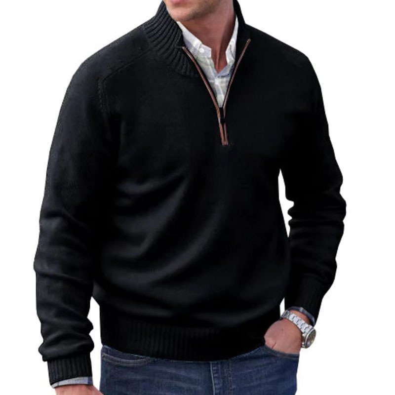 Men's Classic Zip-Up Sweater | Mock Neck Relaxed Fit Close Up
