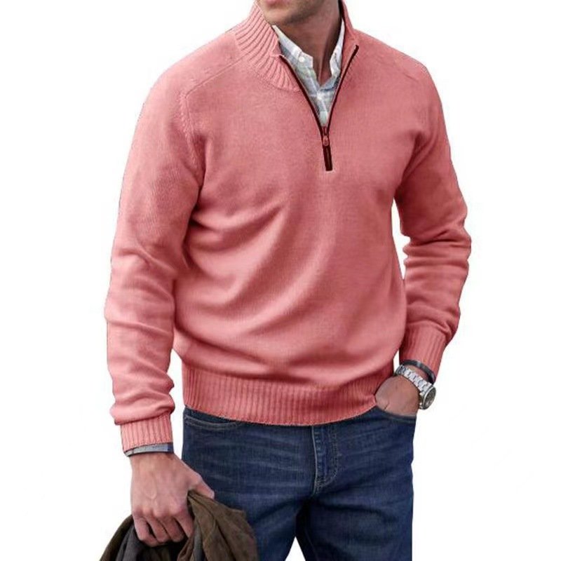 Men's Classic Zip-Up Sweater | Mock Neck Relaxed Fit Detail