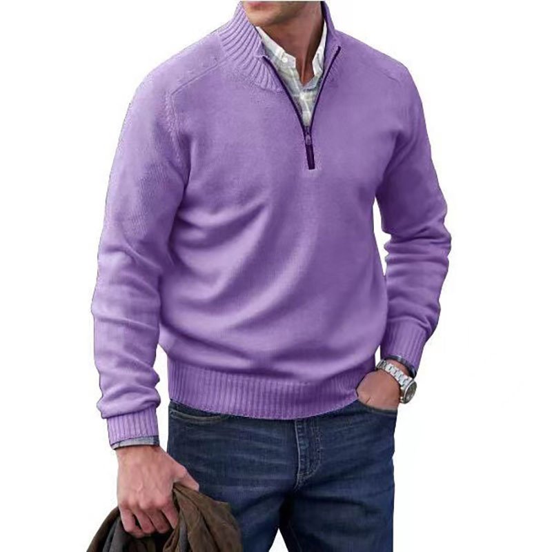 Men's Classic Zip-Up Sweater | Mock Neck Relaxed Fit Front