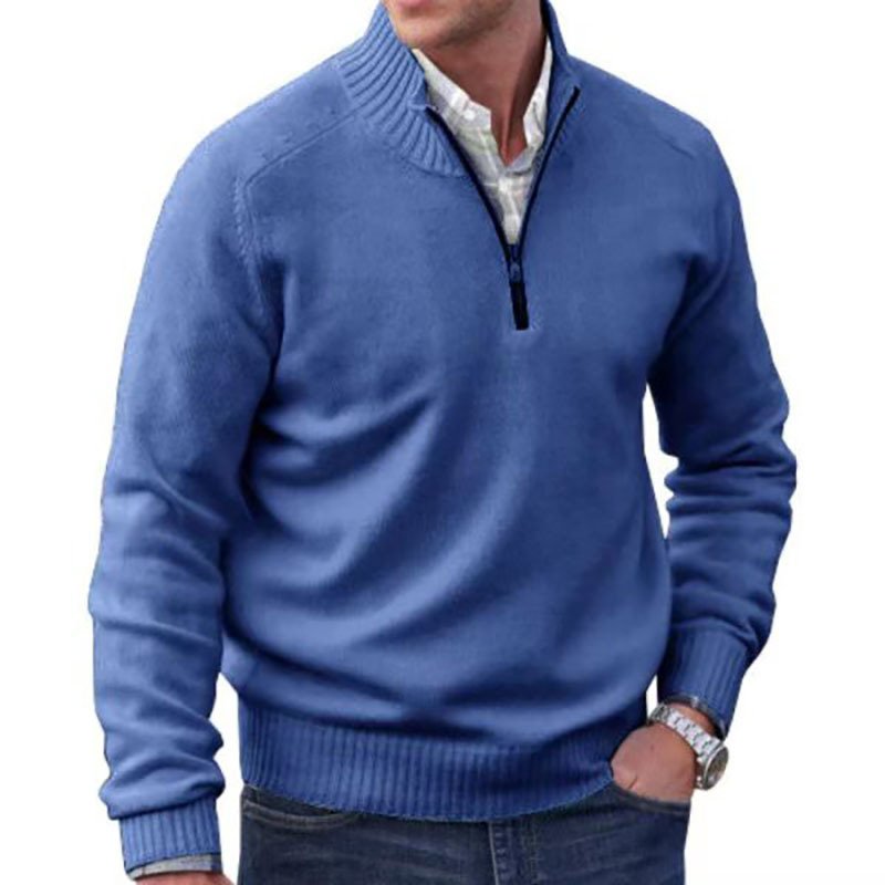 Men's Classic Zip-Up Sweater | Mock Neck Relaxed Fit Side