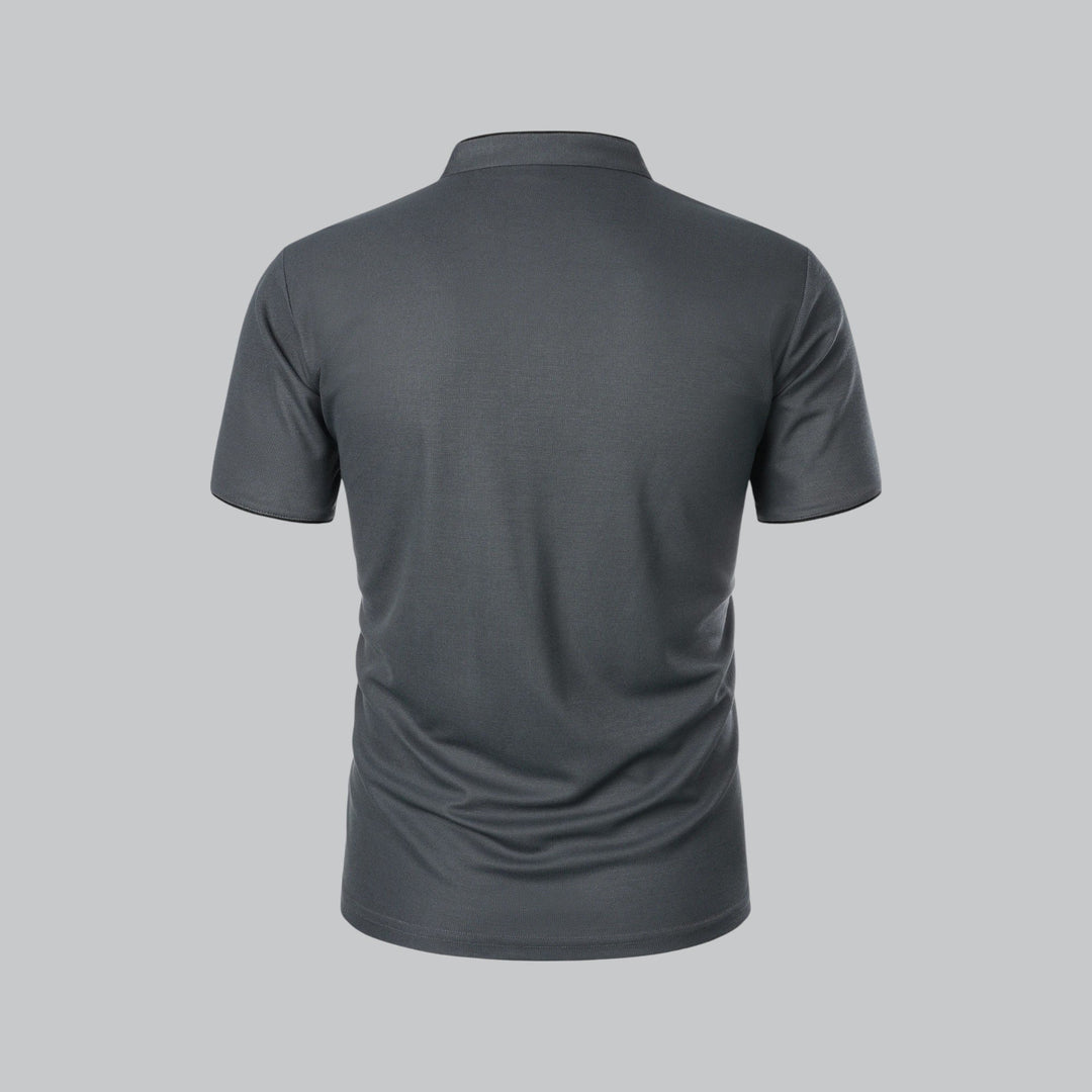 Men's Collarless Polo Top | Mandarin Trim Angle