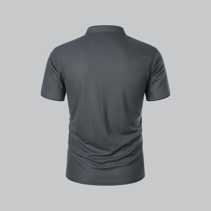 Men's Collarless Polo Top | Mandarin Trim Angle