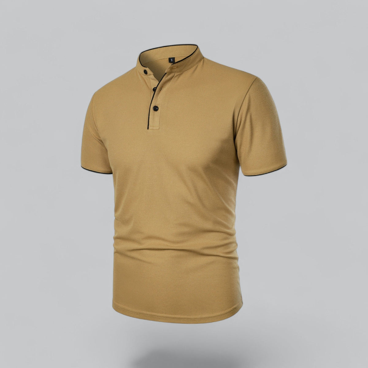 Men's Collarless Polo Top | Mandarin Trim Detail