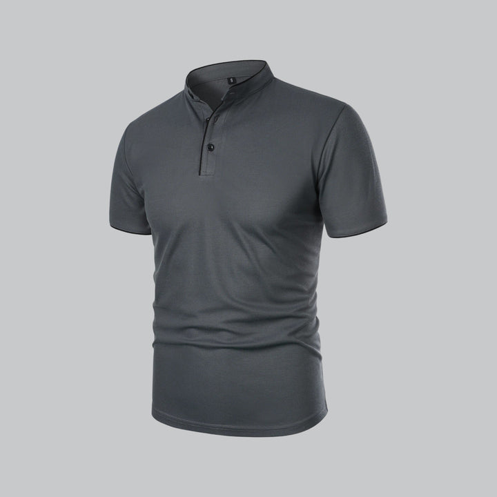 Men's Collarless Polo Top | Mandarin Trim Full