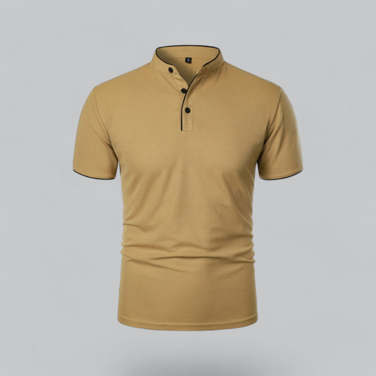 Men's Collarless Polo Top | Mandarin Trim Hero