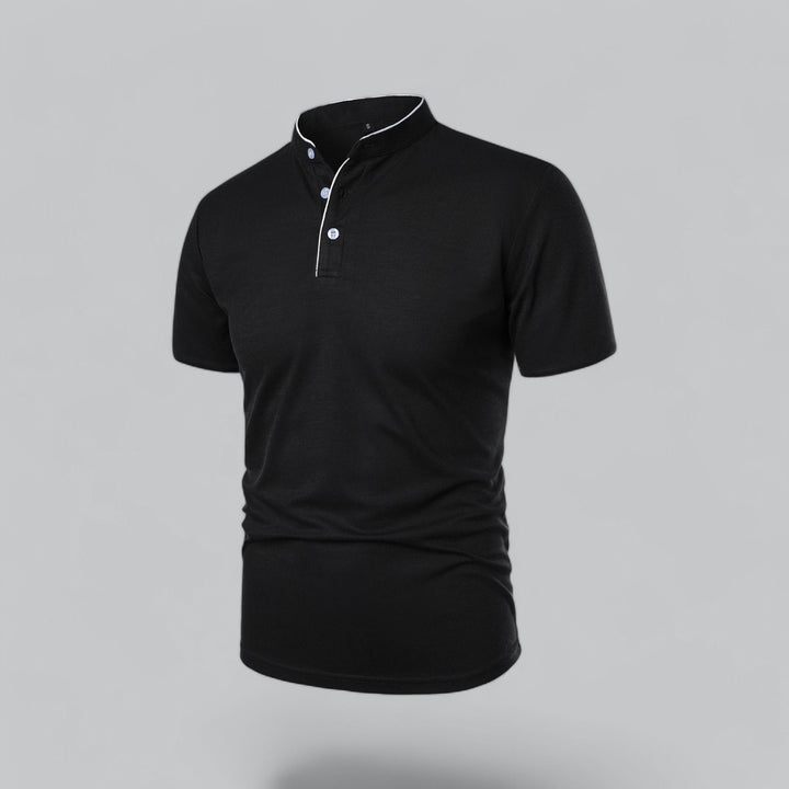 Men's Collarless Polo Top | Mandarin Trim View 12