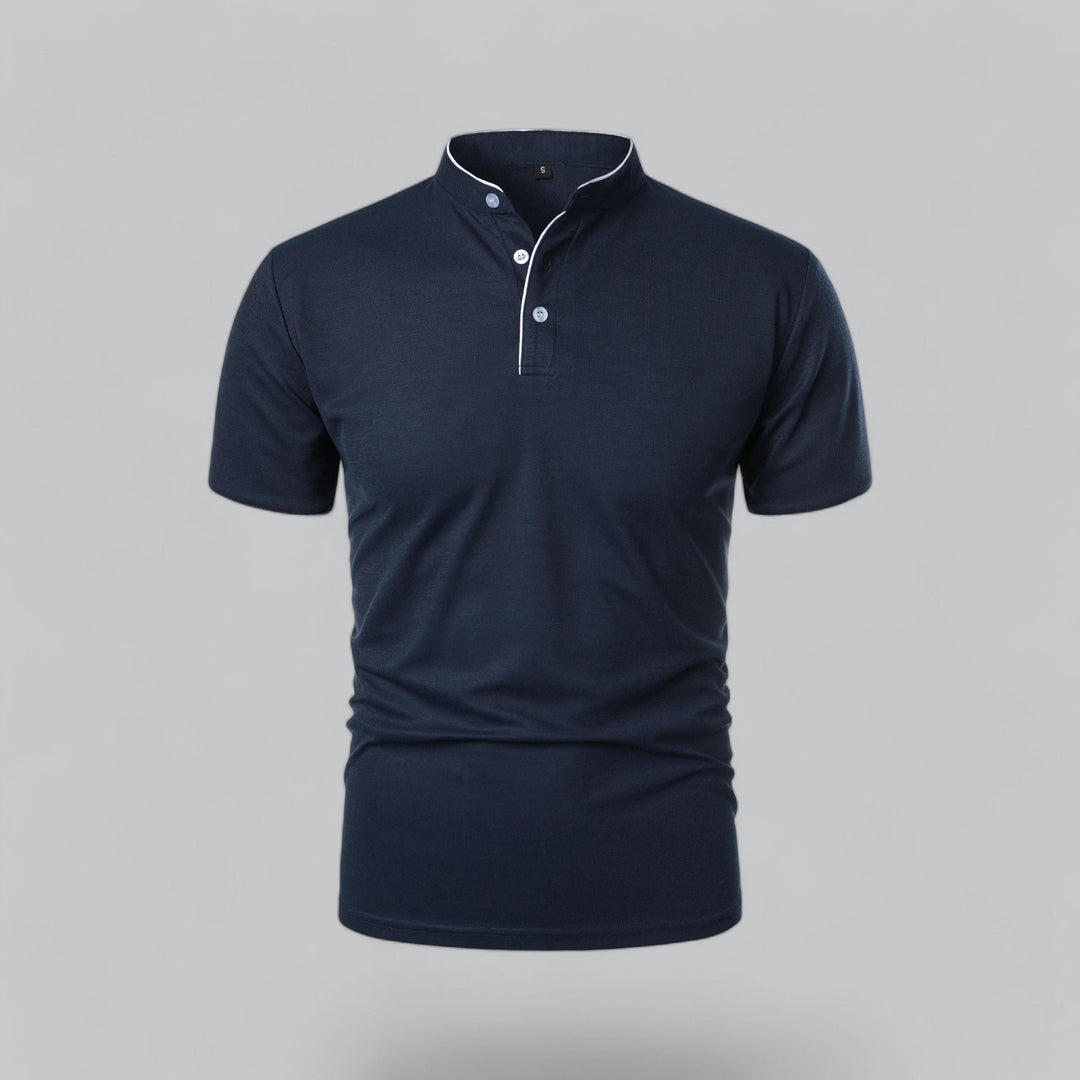 Men's Collarless Polo Top | Mandarin Trim View 13