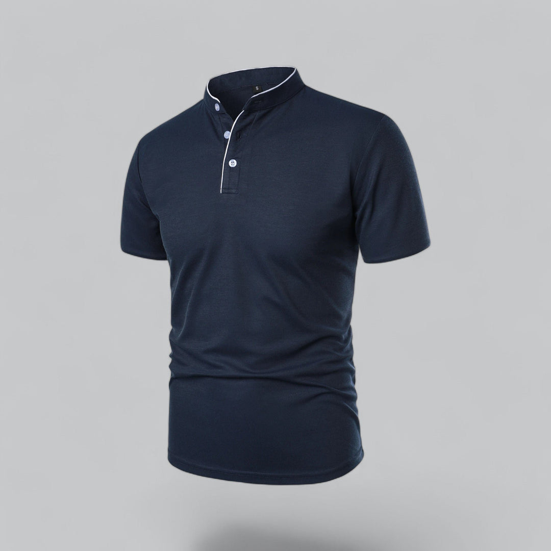 Men's Collarless Polo Top | Mandarin Trim View 15