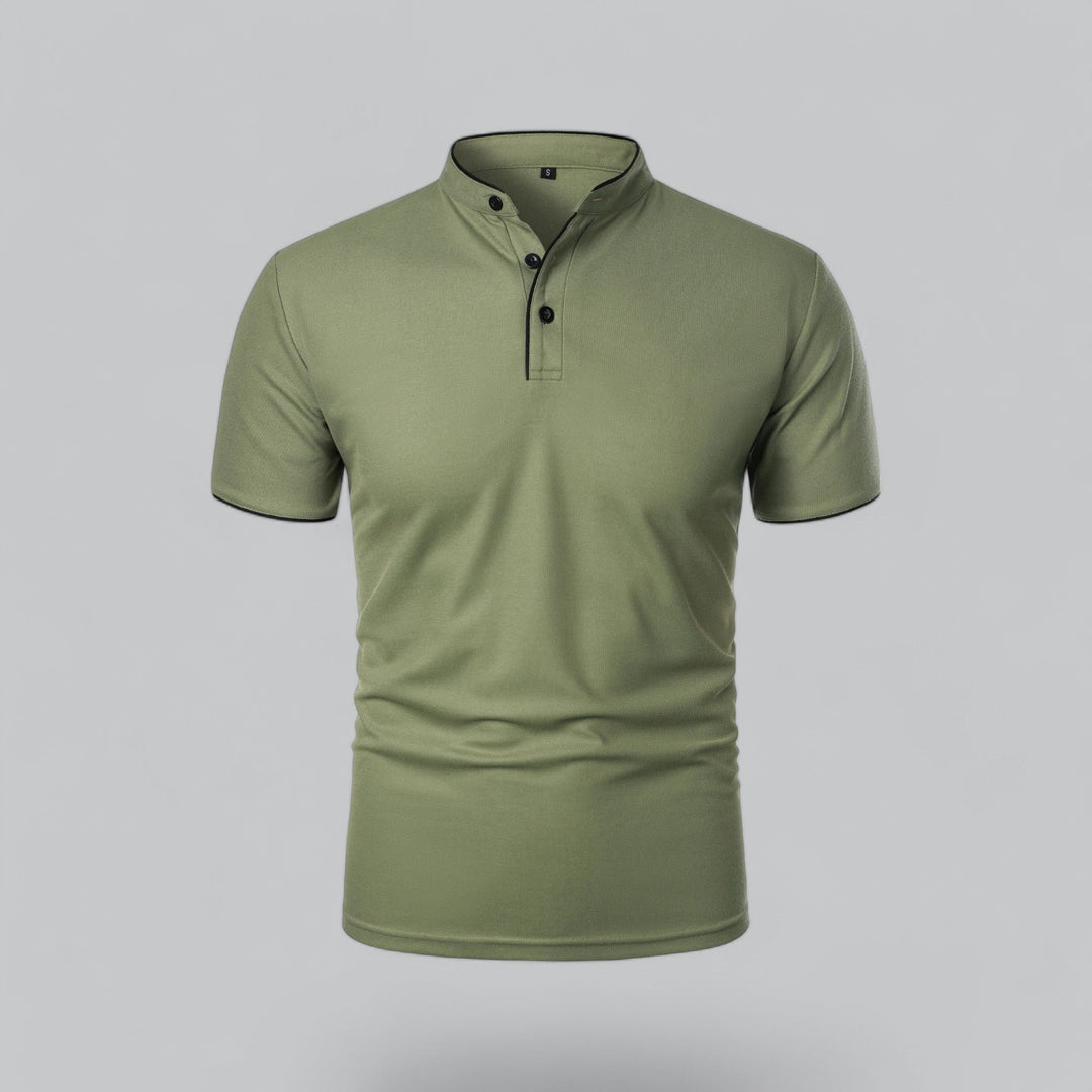 Men's Collarless Polo Top | Mandarin Trim View 22