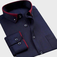 Men's Contrast Trim Dress Shirt | Fold-Down Collar Detail