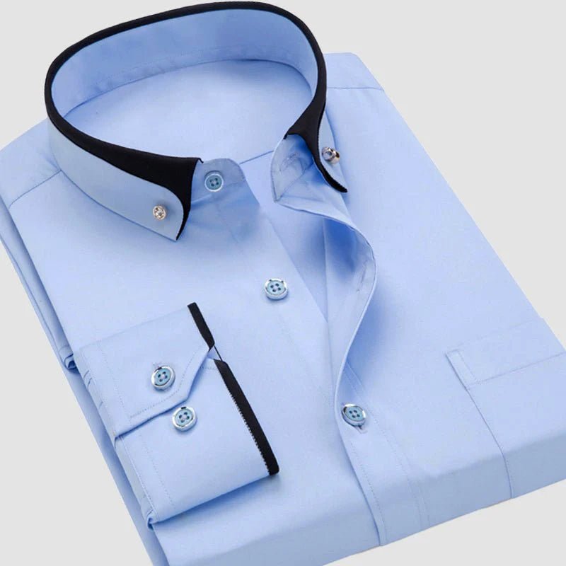 Men's Contrast Trim Dress Shirt | Fold-Down Collar Side