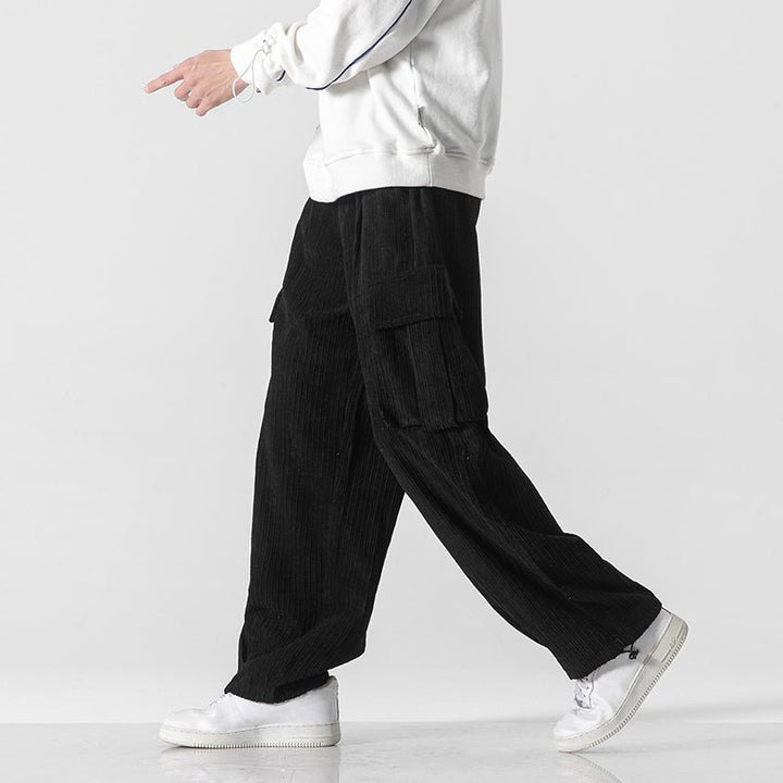 Men's Corduroy Cargo Pants | Relaxed Fit Drawstring Angle
