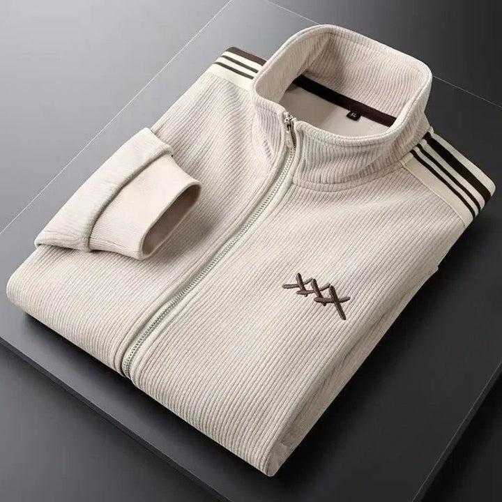 Men's Corduroy Tracksuit | Side Stripe Sport Set Close Up