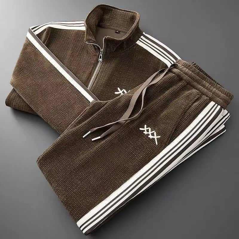 Men's Corduroy Tracksuit | Side Stripe Sport Set Detail