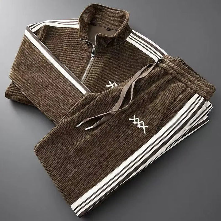 Men's Corduroy Tracksuit | Side Stripe Sport Set Detail