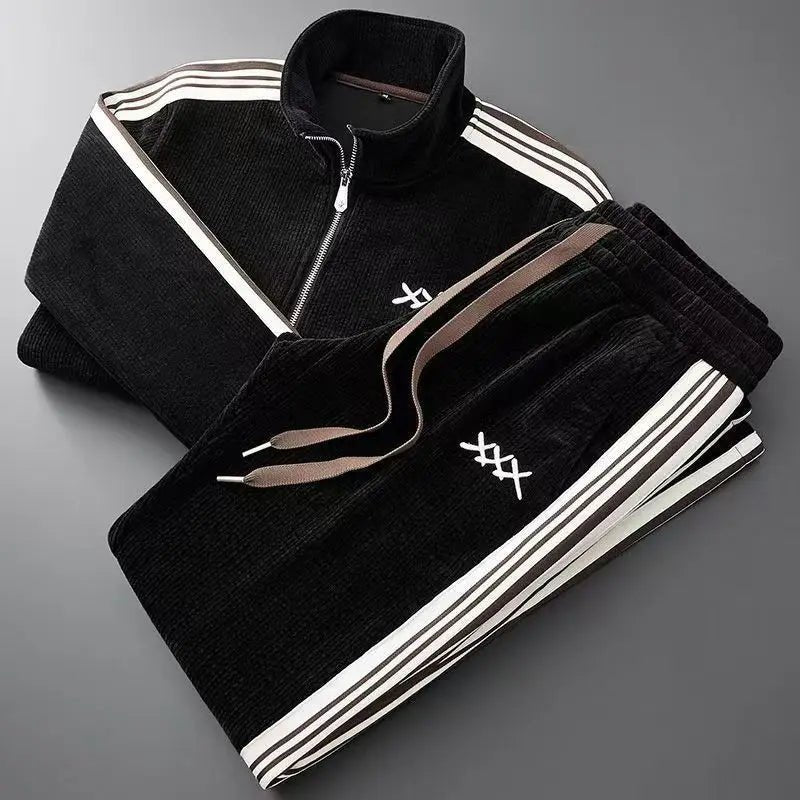 Men's Corduroy Tracksuit | Side Stripe Sport Set Front