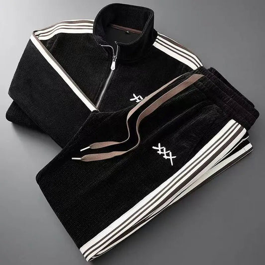 Men's Corduroy Tracksuit | Side Stripe Sport Set Front