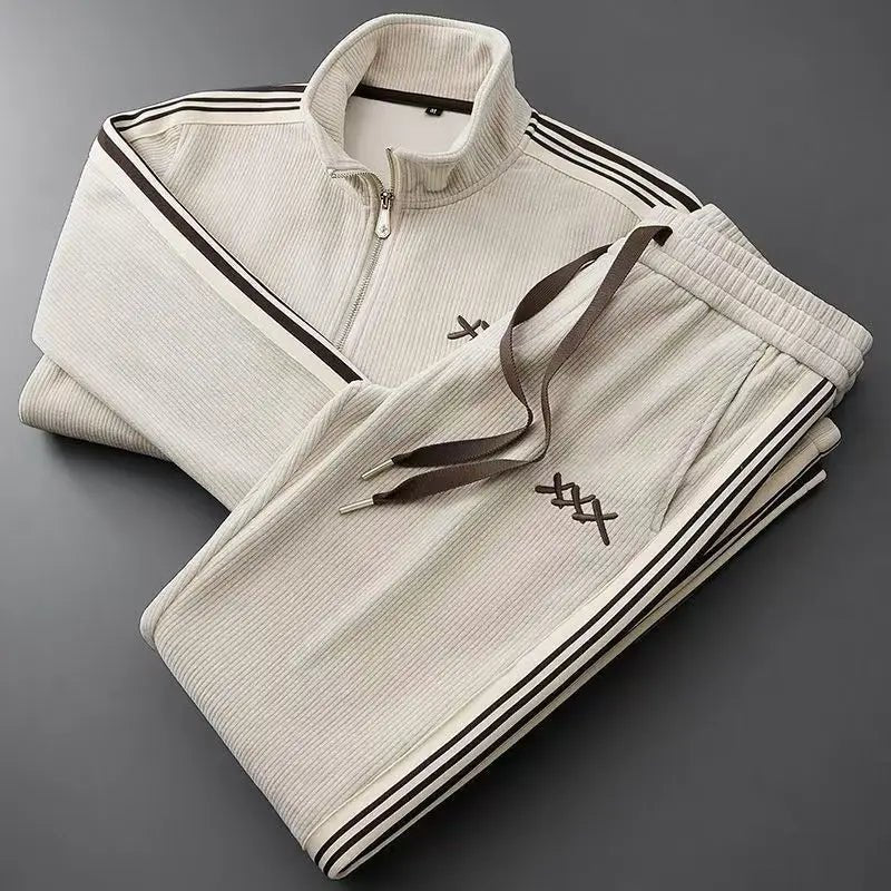Men's Corduroy Tracksuit | Side Stripe Sport Set Hero