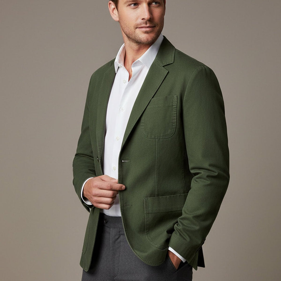 Men's Cotton Blazer Style Windbreaker | Patch Pocket Casual Close Up