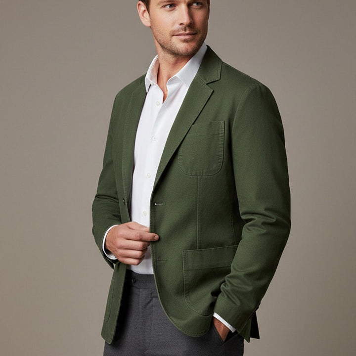 Men's Cotton Blazer Style Windbreaker | Patch Pocket Casual Close Up