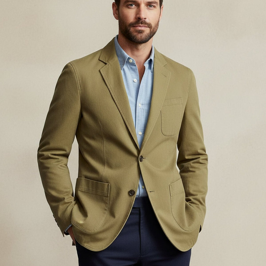 Men's Cotton Blazer Style Windbreaker | Patch Pocket Casual Front