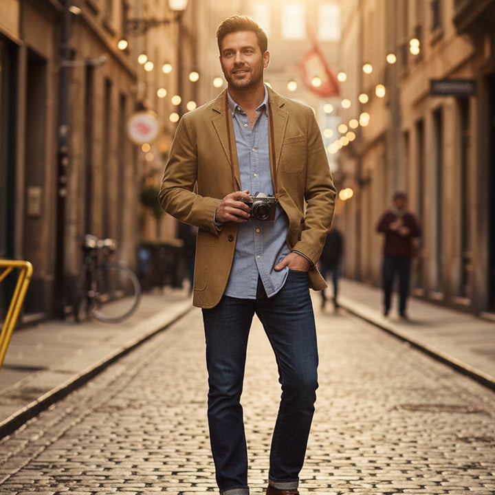 Men's Cotton Blazer Style Windbreaker | Patch Pocket Casual Full