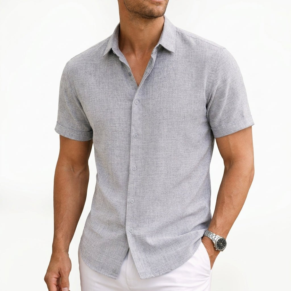 Men's Cotton Button Short Sleeve Top Detail